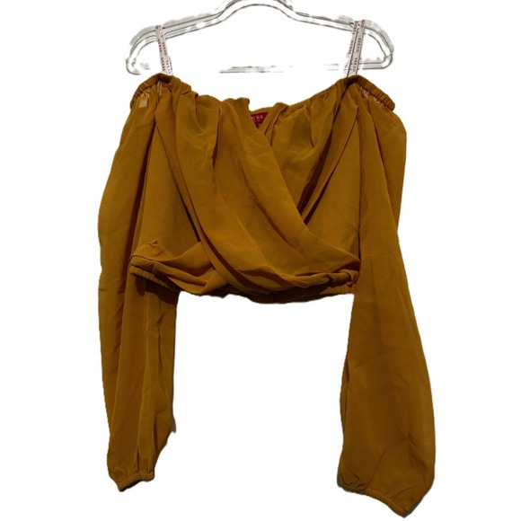 Guess Tops - Guess Jenner Off-shoulder Mustard Yellow Blouse Small‎ Long Sleeve Crop Top